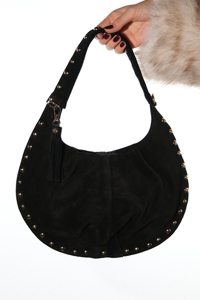 LuviShoes Antino Black Suede Genuine Leather Trocley Women's Shoulder Bag