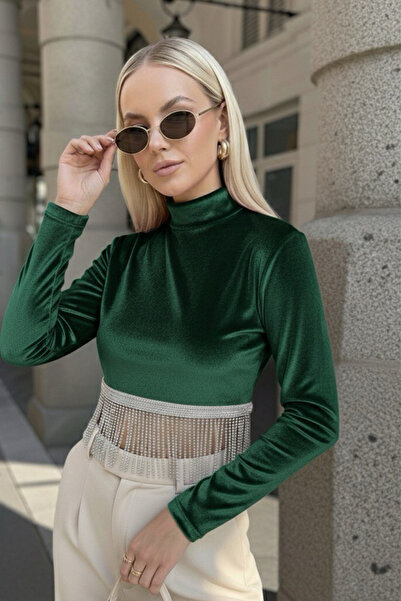 oshebu Γυναικεία βελούδινη μπλούζα με λεπτομέρειες από πέτρα βάτα τεμαχίων