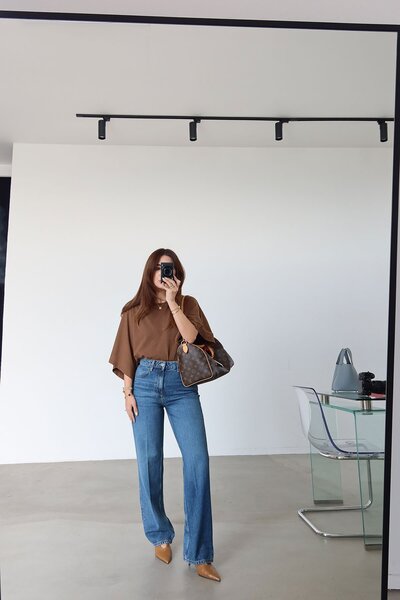 Özge Özgenç Blugi cu tăietură dreaptă cu talie înaltă