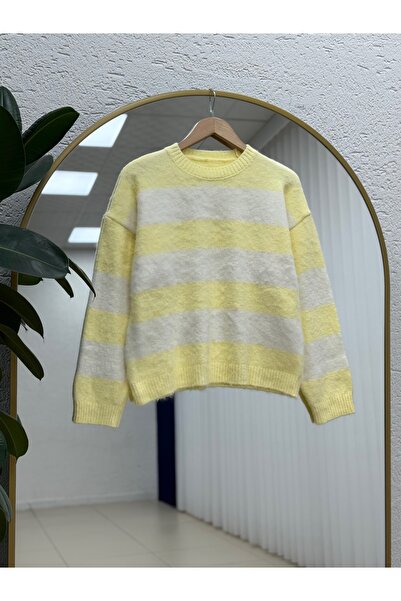 MİHRA STORE Fhiona Thick Striped Bearded Sweater-Zi̇7029 Yellow