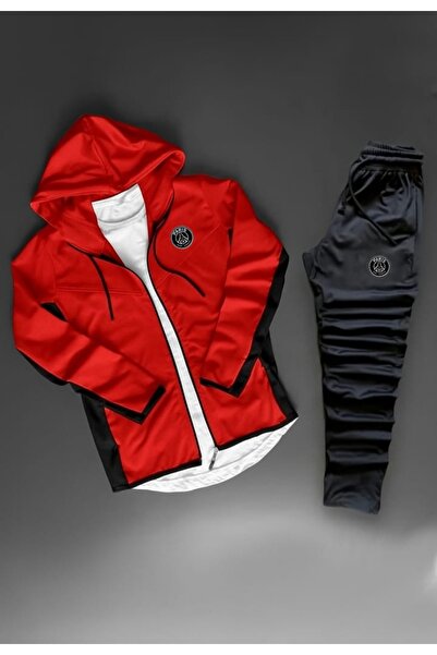 NOFLEN Men's Paris B Printed Scuba Tracksuit Set with Zippered Pockets