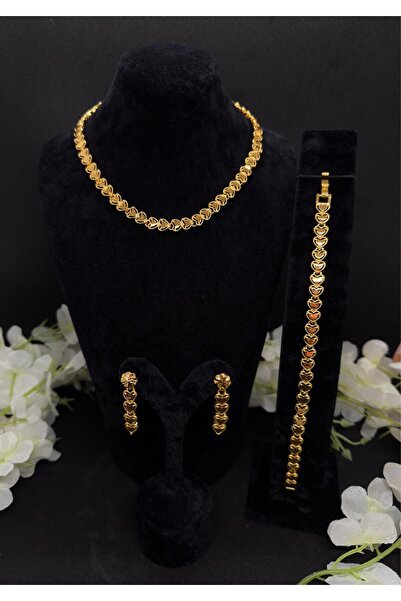 Constanza Exclusive 22 Ayar Altın Kaplama Kalp Motifli Sıralı Petek Model Set...