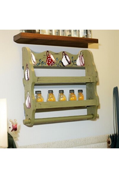 Decoratiuni Vintage Casa Retro Suport din lemn pentru prosop si condimente, verde Cesti, pictat manual, 33 x 33 cm