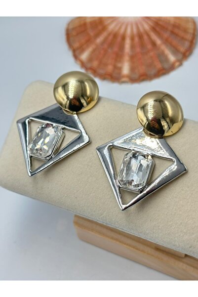 MyladyAccessoriess Baguette Stone Detail Double Color Earrings (Brass Plated)