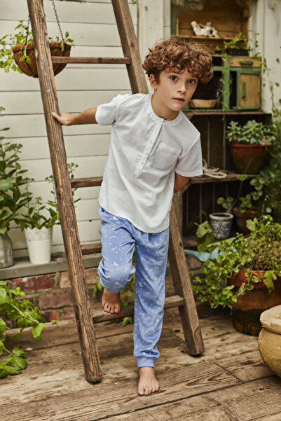 MARKAPIA WOMAN Boy's Soft Velvet Textured Blue Pajama Bottoms