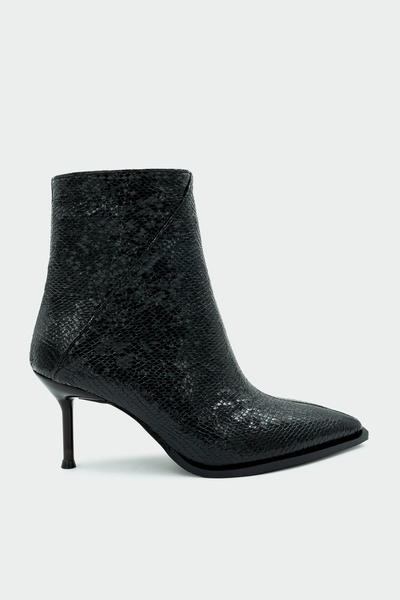 LAMİNTA Luis Black Leather Women's Snake Pattern Pointed Toe Women's Boots