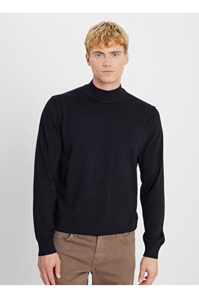 ALTINYILDIZ CLASSICS Half Turtleneck Standard Black Men's Sweater Ace043261438_Syh