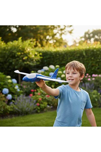 Canjet 48Cm Beyaz Mavi Epp Köpük Planörü Uçak Çocuk Oyuncak -Elle Atılan eğlenceli Oyuncak-Çocuk hediye