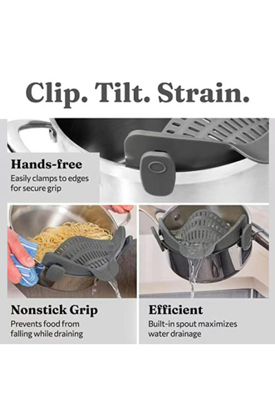 zola Silicone strainer for pot with clip attachment, 23 x 11 cm, gray