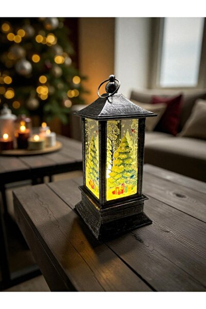 CHANCE GİFT Led Lighted Christmas Lantern Pine Tree Themed Christmas Lantern Tree Ornament Decorative Lighted Ornament