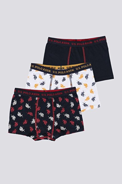 U.S. Polo Assn. Pachet de 3 pentru copii boxeri , 1 albastru închis cu imprim...