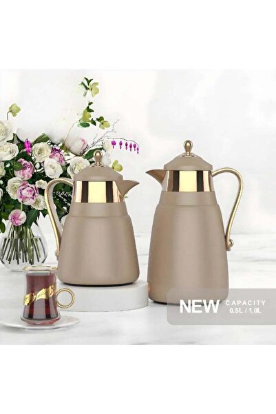 REFAN Dallah Set, Light Brown with Gold – 1 L + 0.5 L