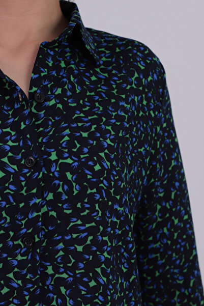 armonika Women's Green-Blue Patterned Long Sleeve Hijab Shirt Arm-26K001070