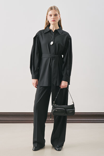 Manuka Wide Sleeve Belted Shirt Black