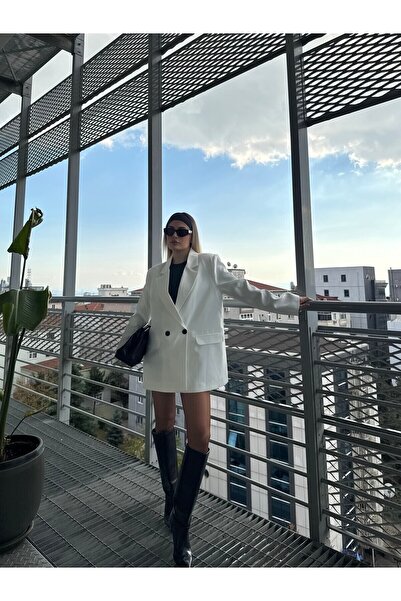 solena sln Γυναικείο μπλέιζερ πολυβισκόνης με διπλά κουμπιά βάτα τεμαχίων oversized