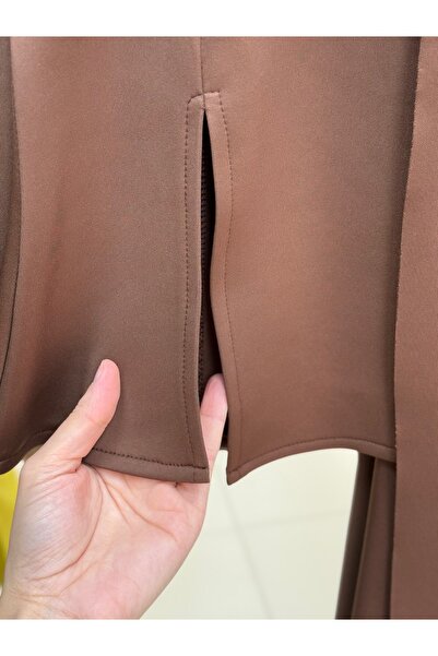 MİHRA STORE Filiana Tie-Up Skuba Skirt Suit-Mt8577 Brown