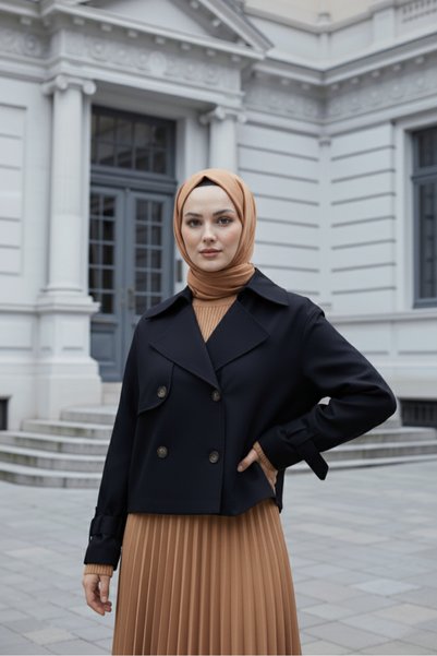 Zeneva Collection Trench scurt negru, 100% bumbac, căptușit cu gabardină, croială largă, supradimensionat, pentru femei 1122-TES