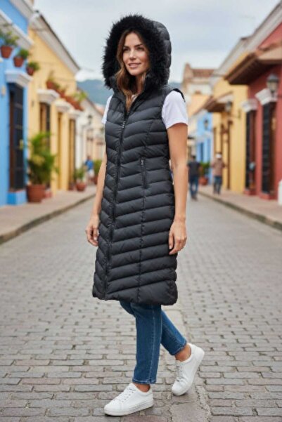 adage Kapsonlu Long Inflatable Vest Black Viconyelekuzun22