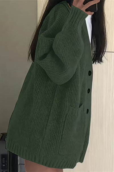 COOL TARZ Women's Oversized Pocket Buttoned V-Neck Knitwear Cardigan