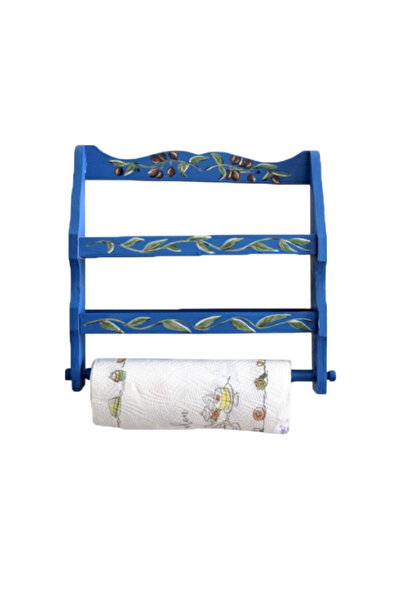 Decoratiuni Vintage Casa Retro Suport din lemn pentru prosop si condimente, albastru, Masline, pictat manual, 33 x 33 cm