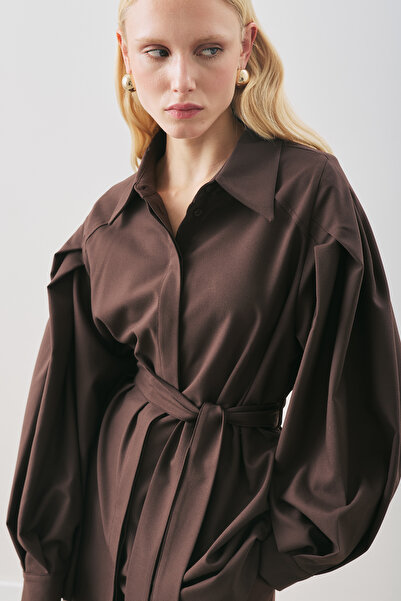 Manuka Wide Sleeve Belted Shirt Brown