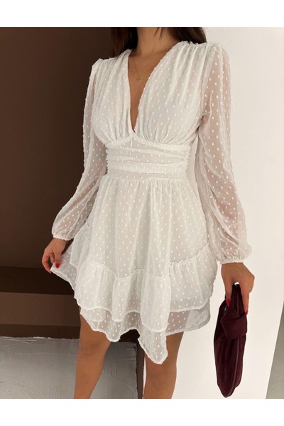 Ekim Store Φόρεμα με μανίκια από τούλι με λαιμόκοψη και σορτσέτες