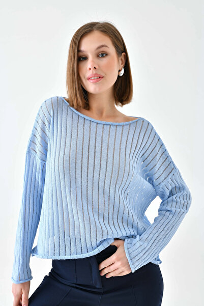 Park Karon Women's Boat Neck Knit Detail Casual Knitwear Sweater