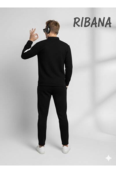 ribana Unisex Printed Pocket Elastic Waist Zippered Shirt Collar Bottom-Top 2-Piece Set