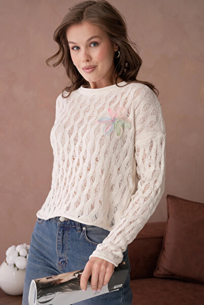 Park Karon Women's Crew Neck Knit Detail Knitwear Sweater