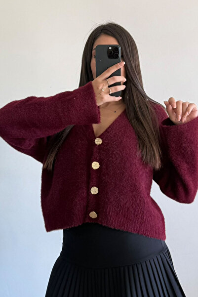 CİDDE Γυναικεία ζακέτα με μαλακή γένια μπλε λαιμόκοψη με τέσσερα κουμπιά