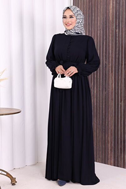 Bym Fashion Button Detail Dress 6055 Navy Blue