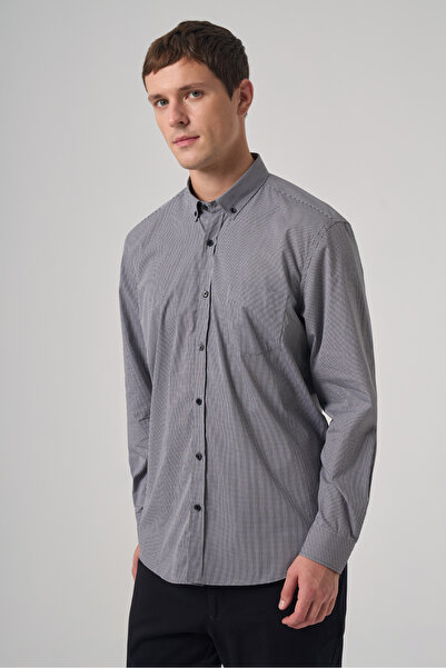 Morven Men's Black Cotton Trend Pitikareli Regular Fit Buttoned Collar Shirt