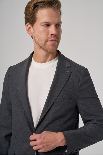 Morven Men's Anthracite Wool Slim Fit Mono Collar Jacket