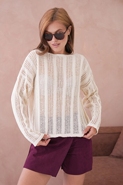 Park Karon Γυναικείο πλεκτό πουλόβερ με λαιμόκοψη oversized