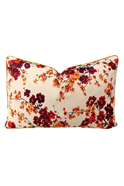 Alacastore Husă de pernă Turuncu Roșu Floare Bej Dreptunghiulară Clasică Mode...