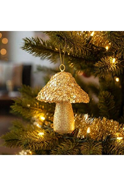 Ritzz Mushroom Figured Hanging Decorative Ornament 10 cm - Gold
