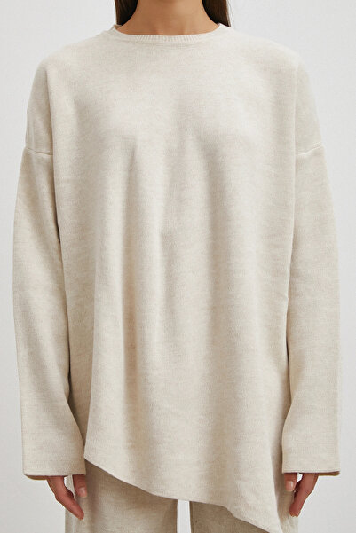 Never more Skirt with Crossed Pants Crew Neck Suit Ecru