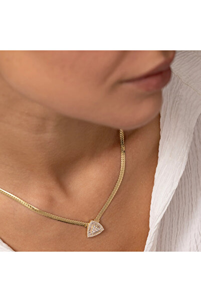 NİSERAJEWELLERY Üçgen Trapez Taş Altın Balık Sırtı Kolye