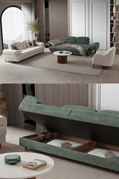 Eymense Lizbon Yataklı Sandıklı Koltuk Takımı 3+3+1 Yeşil