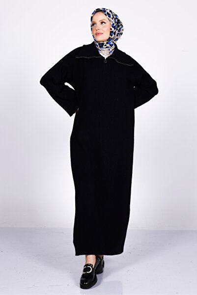 My City 44102 - Şık Rahat Triko Fermuar Yaka Boydan Kadın Elbise