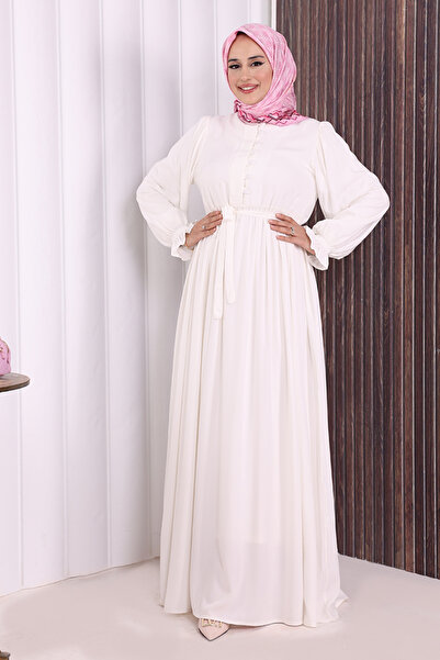 Bym Fashion Button Detail Dress 6055 Ecru