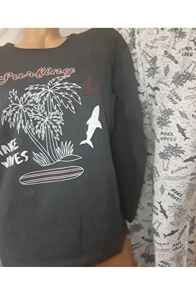 Butik Dark Gray Long-Sleeved Top and Long Bottom Women's Pajama Set