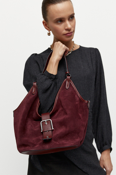 AKSWSUAR Suede Shoulder Bag with Belt Buckle