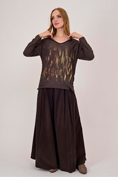 Park Moda 12055 Lurex Detail V-Neck Thin Knitted Blouse