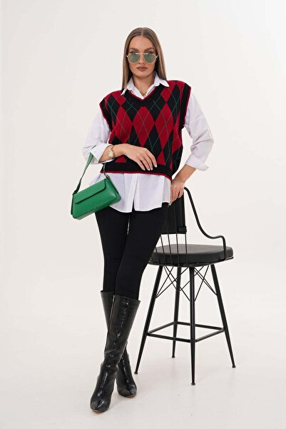 Laressi V-Neck Diamond Patterned Knitwear Sweater