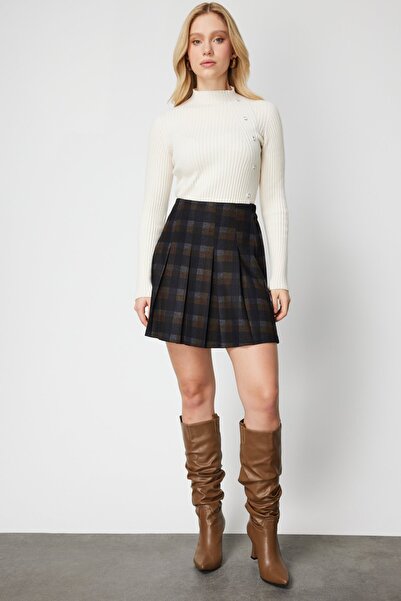 Ekol Ekoseli Piliseli Mini Etek