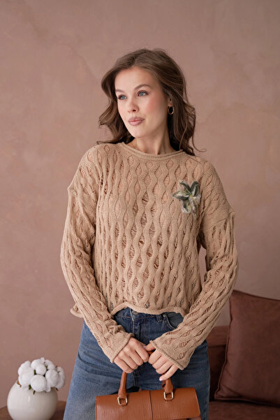 Park Karon Women's Crew Neck Knit Detail Knitwear Sweater