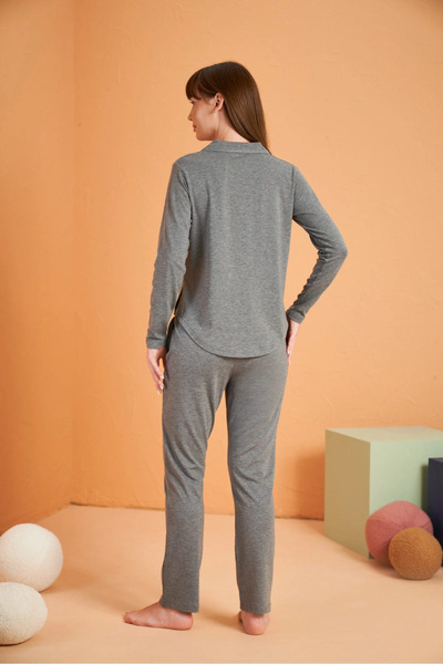 Kocabey Women's Long Sleeve Button Front Pajama Set