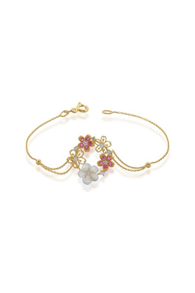 Gold 14K bracelet with diamonds and pink sapphires