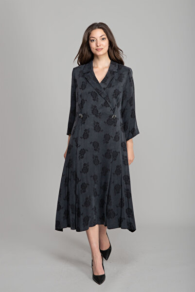 GUMANIZE Women's Shirt Collar Jacquard Cupro Dress